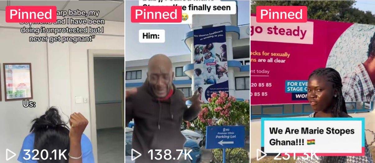 Marie Stopes Ghana pinned TikTok videos with 320K+ views